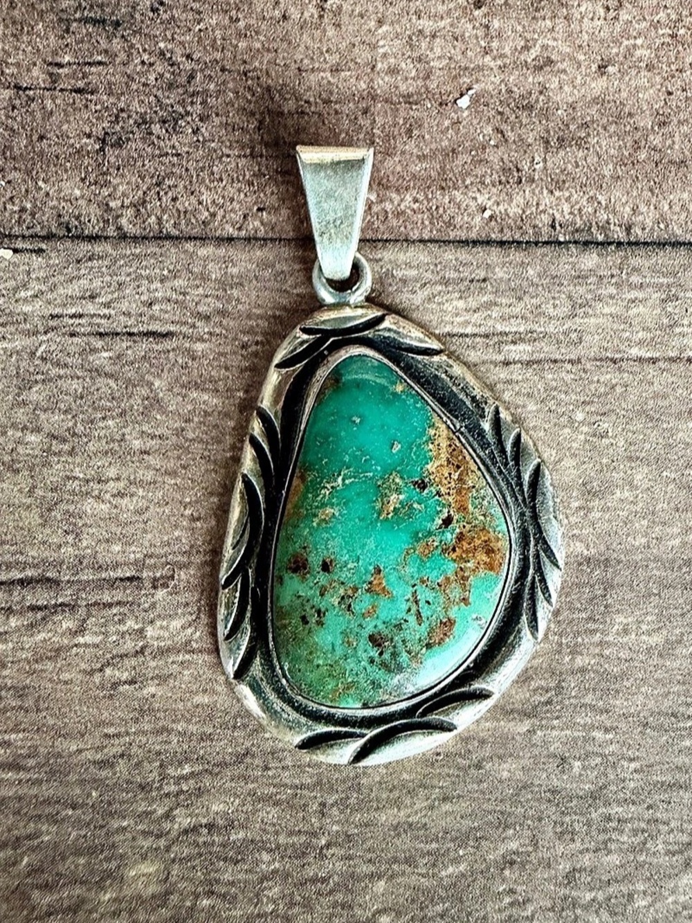 Silver Cloud Inc. Stamped Sterling Silver Green & Brown Royston Turquoise Pendan